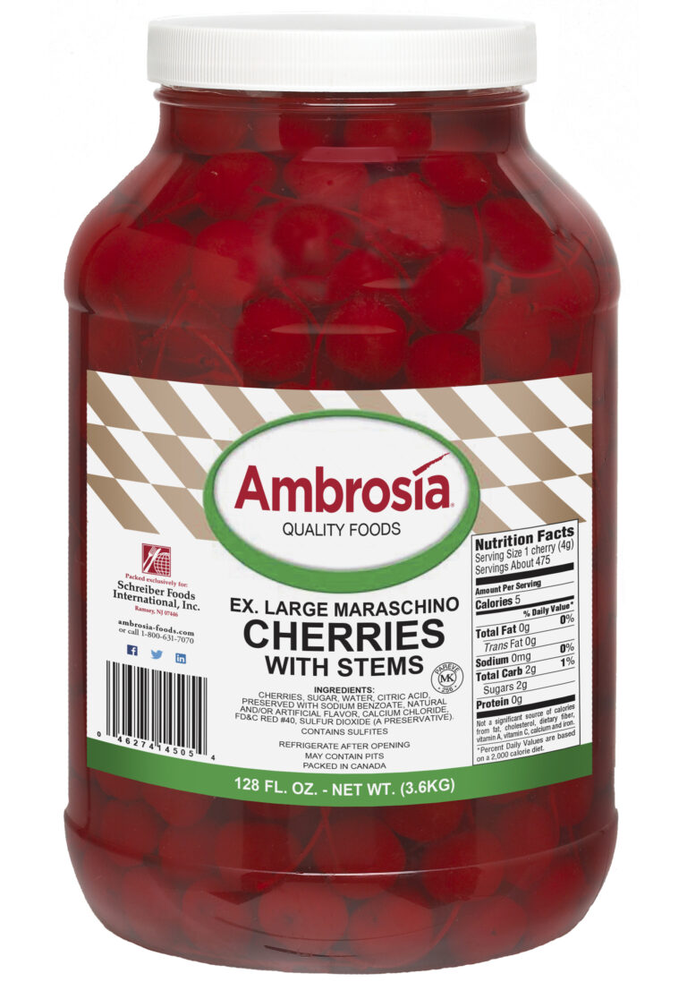 Ambrosia Cherries, Maraschino, XLG. W/ Stem