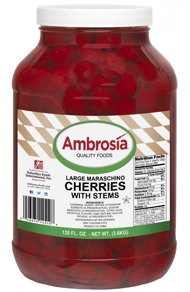 Ambrosia Cherries, Maraschino, LG. W/ Stem
