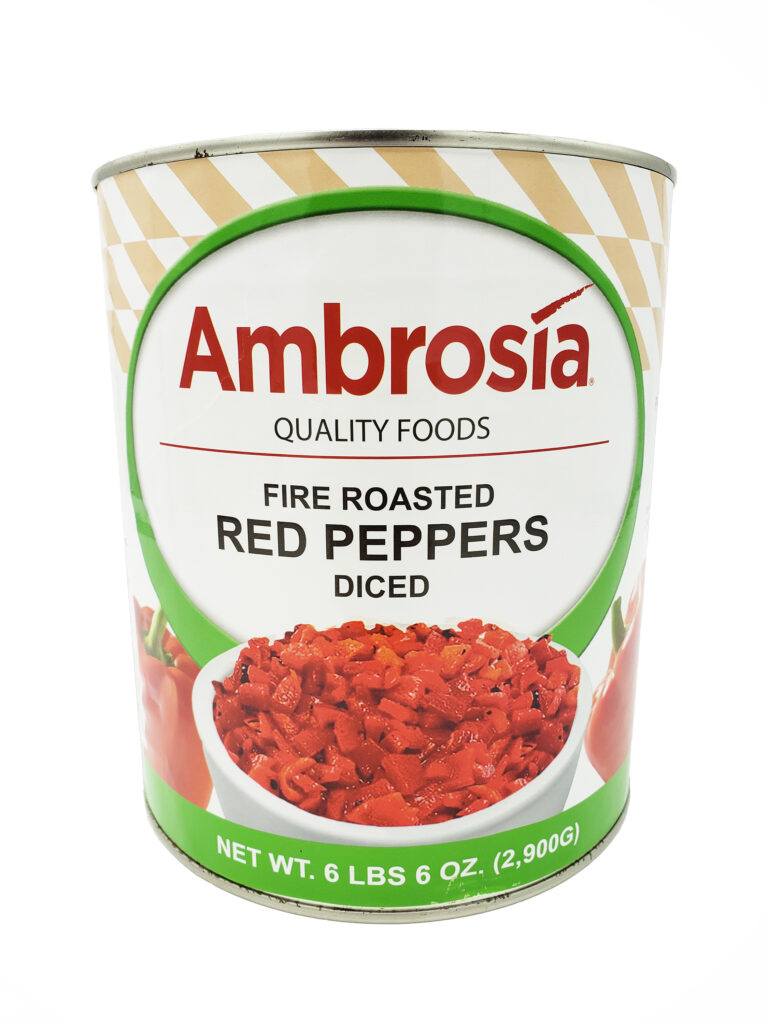 Ambrosia Peppers, Red, Fire Roasted, Diced
