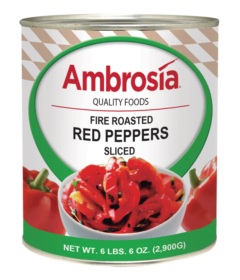 Ambrosia Peppers, Red, Fire Roasted, Sliced
