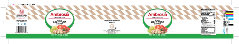 Product label for Tuna, Chunk Light, showing the ingredient statement and nutrition panel