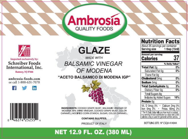 Product label for Balsamic Glaze, showing the ingredient statement and nutrition panel
