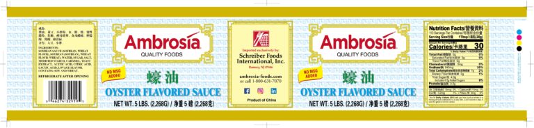 Product label for Oyster Sauce, No MSG Added, showing the ingredient statement and nutrition panel