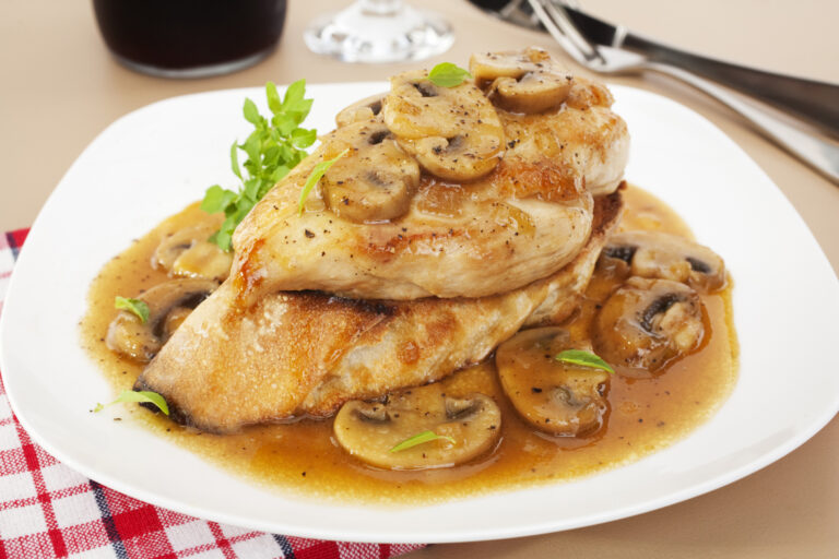 Chicken Marsala with mushrooms in a pan sauce