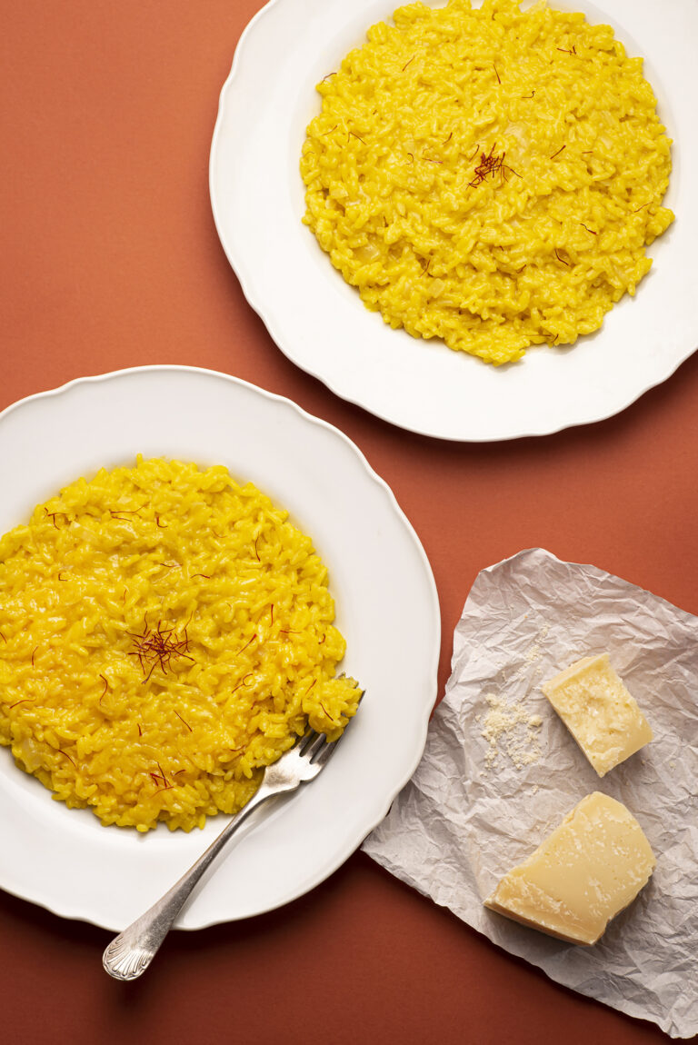 Risotto alla Milanese, coloured and flavoured with saffron